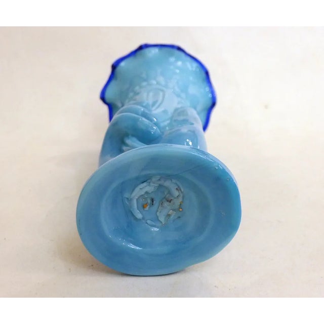 Main Au Cornet Vase in Molded Blue Opaline Glass from Valléerysthal, France, Early 20th Century For Sale - Image 4 of 11