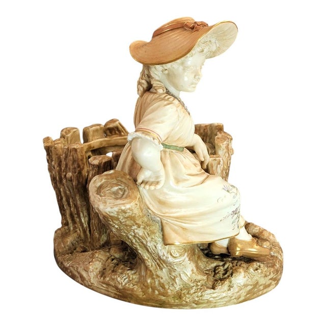 Beige Figural Jardinière with Girl at Rustic Fence by James Hadley for Royal Worcester, 1888 For Sale - Image 8 of 15