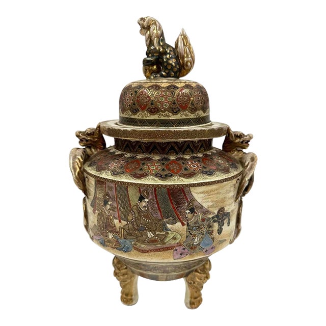 Antique Japanese Meiji Period Satsuma Incense Burner Censer For Sale