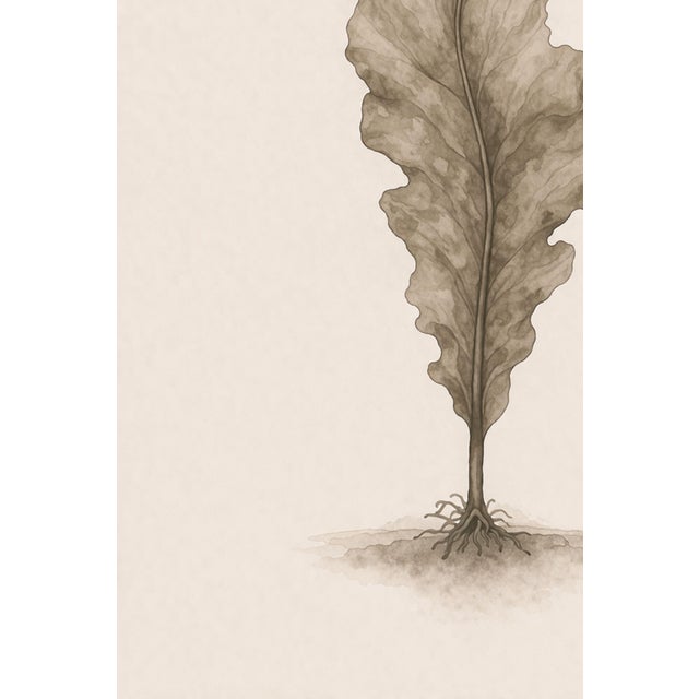 Taupe Coastal Seaweed Study Iii, Minimalist Botanical Art Print, 24" × 36" Reproduction For Sale - Image 8 of 10
