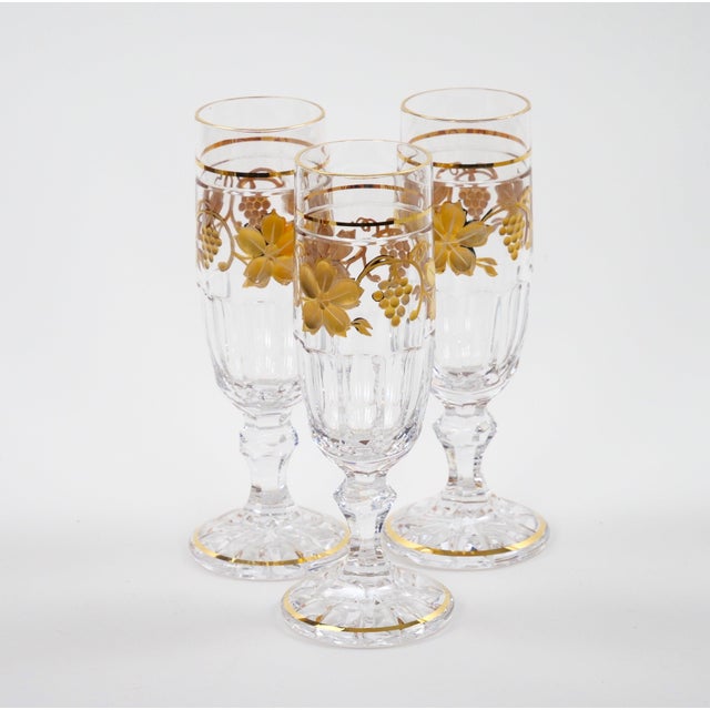 Val Saint Lambert Set of 12 Gilt Gold-Decorated Tableware Flute Service For Sale - Image 9 of 14