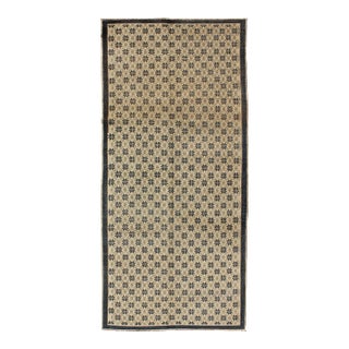 Onyx and Cream Vintage Turkish Oushak Rug With Latticework and Poinsettia Shapes 4'4 X 9'9 For Sale