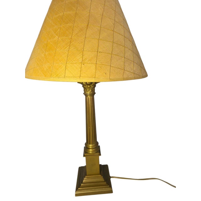 Beige Brass Corinthian Column Table Lamps from Laura Ashley Home, Portugal, 1995, Set of 2 For Sale - Image 8 of 9