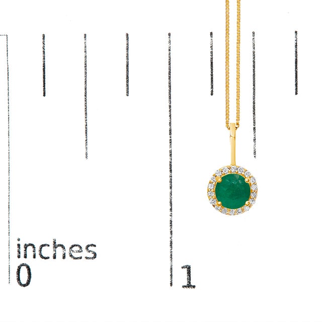 Early 21st Century 10K Yellow Gold Green Emerald and 1/10 Cttw Diamond Accent Halo Pendant Necklace For Sale - Image 5 of 5