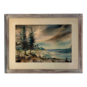 1970s Florence Sinclair Mahdavi Impressionist Beach Scene Watercolor Painting