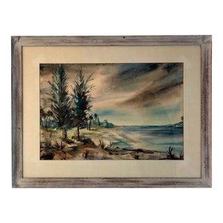 1970s Florence Sinclair Mahdavi Impressionist Coastal Scene Watercolor Painting For Sale