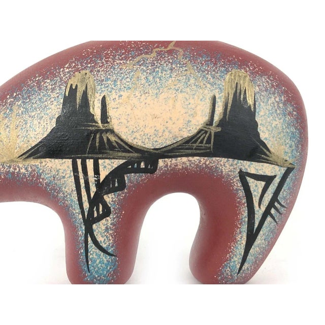 1980s Southwestern Hand Painted Red Clay Pottery Bear Fetish Monument Valley For Sale - Image 4 of 7
