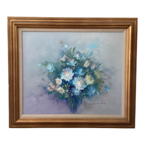 Mid 20th Century Original Still Life Painting on Canvas Richly Arranged Bouquet by Robert Cox(1934-2001) Framed