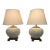 Vintage Transitional White Crackled Glaze Glass & Brass Table Lamps, a Pair For Sale
