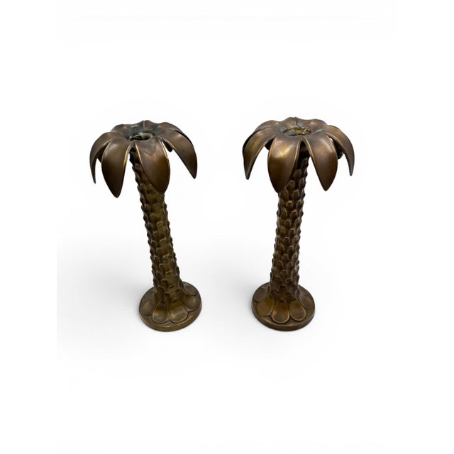 Hollywood Regency Vintage Hollywood Regency Solid Brass Palm Tree Candlesticks – A Pair For Sale - Image 3 of 8