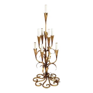 1940s Gilt Wrought Iron Foliate Candelabra Table or Floor Lamp, Kögl Gilt, Regency 1940s For Sale