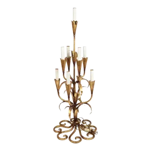 1940s Gilt Wrought Iron Foliate Candelabra Table or Floor Lamp, Kögl Gilt, Regency 1940s