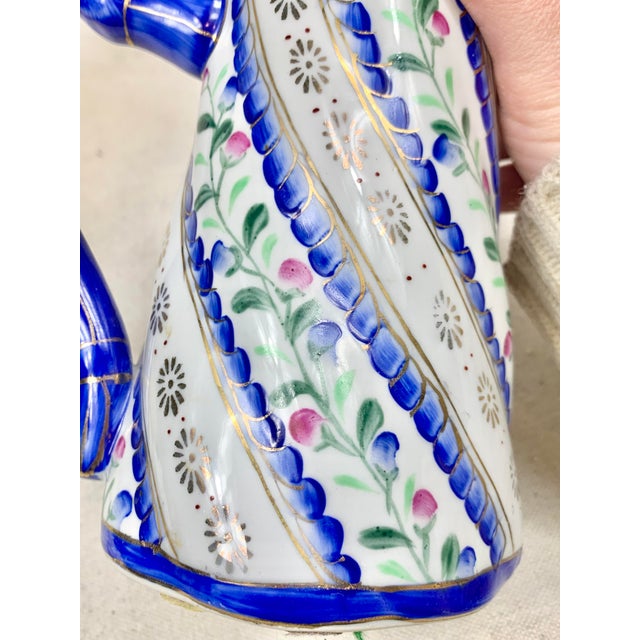 Blue Vintage Small Floral Pitcher For Sale - Image 8 of 11