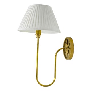 McGee & Co Polaris Brass Wall Sconce With Linen Shade, Modern Lighting For Sale