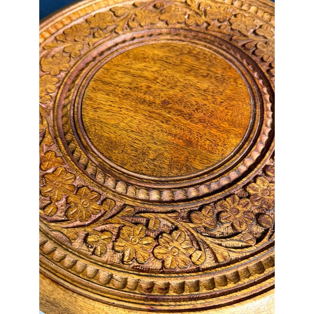 Brown Small Hand-Carved Folding Table from Hoshiarpur, 1950 For Sale - Image 8 of 11