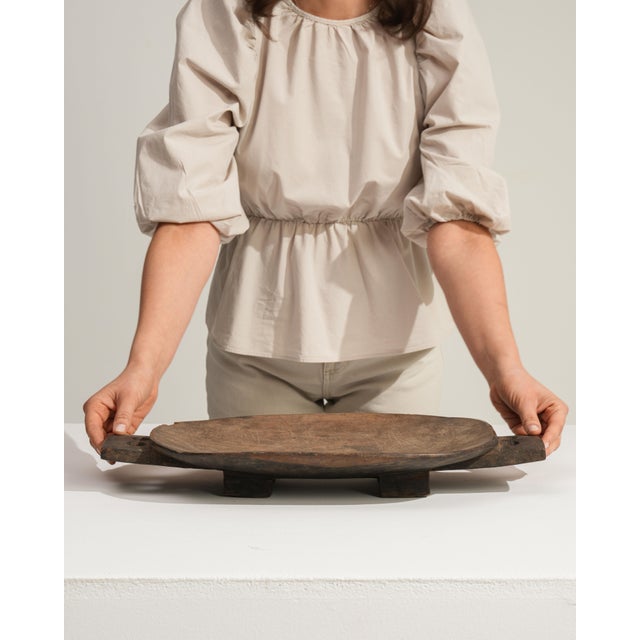 Wood Mid 20th Century Mali Brutalist Brown Wood Platter For Sale - Image 7 of 18