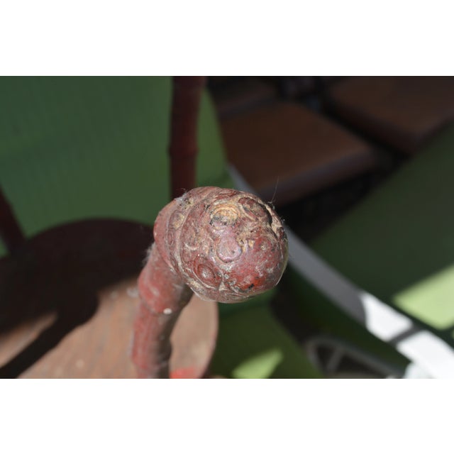Vintage Oriental Red Round Wooden 2 Tier Bamboo & Wood Table or Plant Stand For Sale - Image 10 of 12