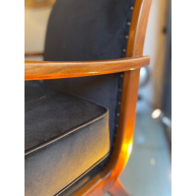 Cherrywood Chairs with Black Velvet Cushions, 1940, Set of 2 For Sale - Image 13 of 17