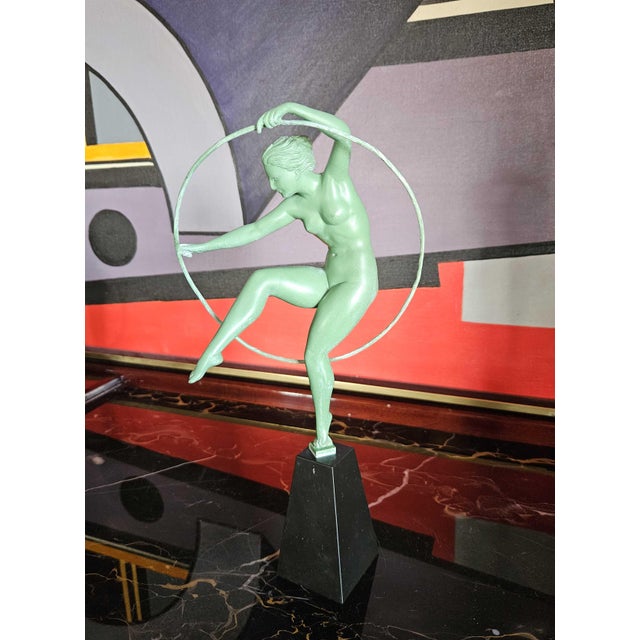Derenne, Art Deco Sculpture Dancer with Hoop, Metal For Sale - Image 3 of 14