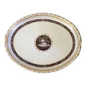Early 19th Century Continental Porcelain Oval Platter Decorated with an Owl and Oak Leaves