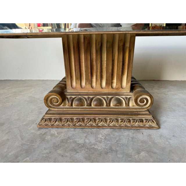 Grosfeld House Hollywood Regency Carved Wood Column Base Rectangular Coffee Table For Sale - Image 4 of 12