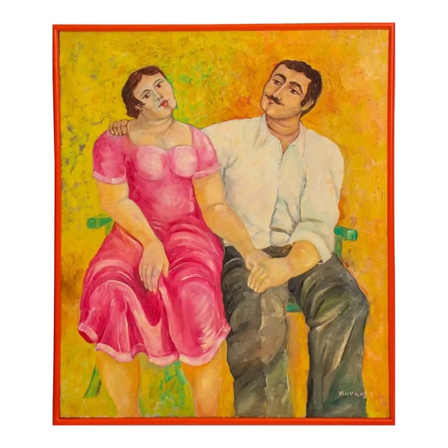 European School Man and Woman Oil on Canvas For Sale