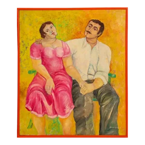 European School Man and Woman Oil on Canvas