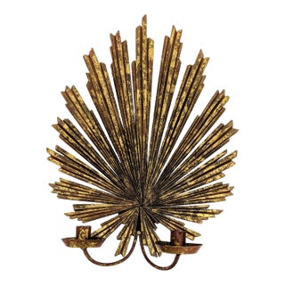 1970s Vintage Giltwood Starburst Double Candle Sconce For Sale