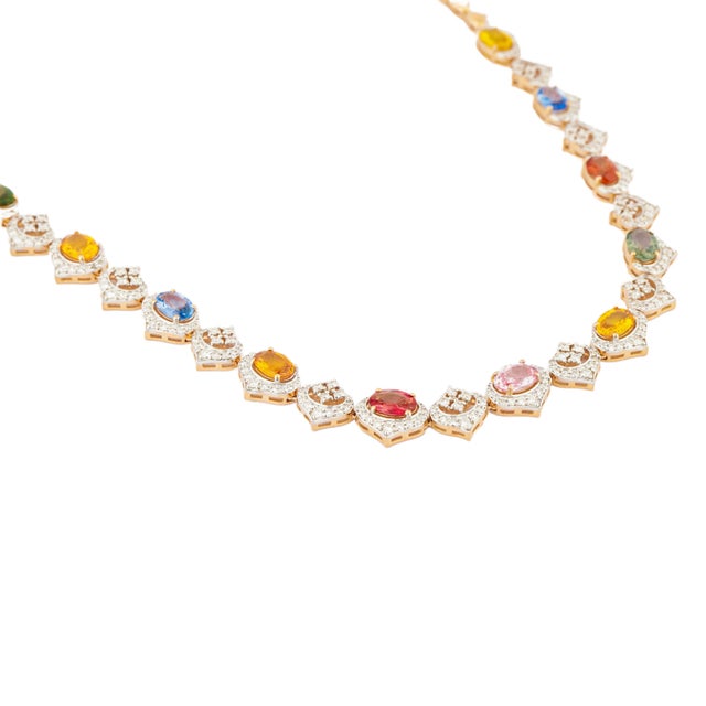 Natural multi sapphire 8.85cts & diamond 2.50cts necklace in 18k gold For Sale - Image 17 of 18