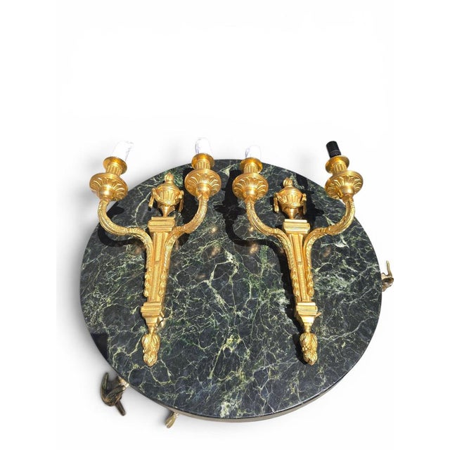 French Gilt Bronze Wall Sconces, Early 20th Century, Set of 2 For Sale - Image 3 of 11
