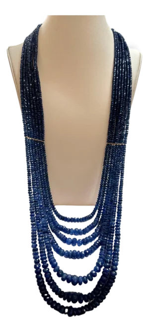 1200 Carat Natural Sapphire Bead Seven Strand Necklace 14k Gold with Spacer, 32