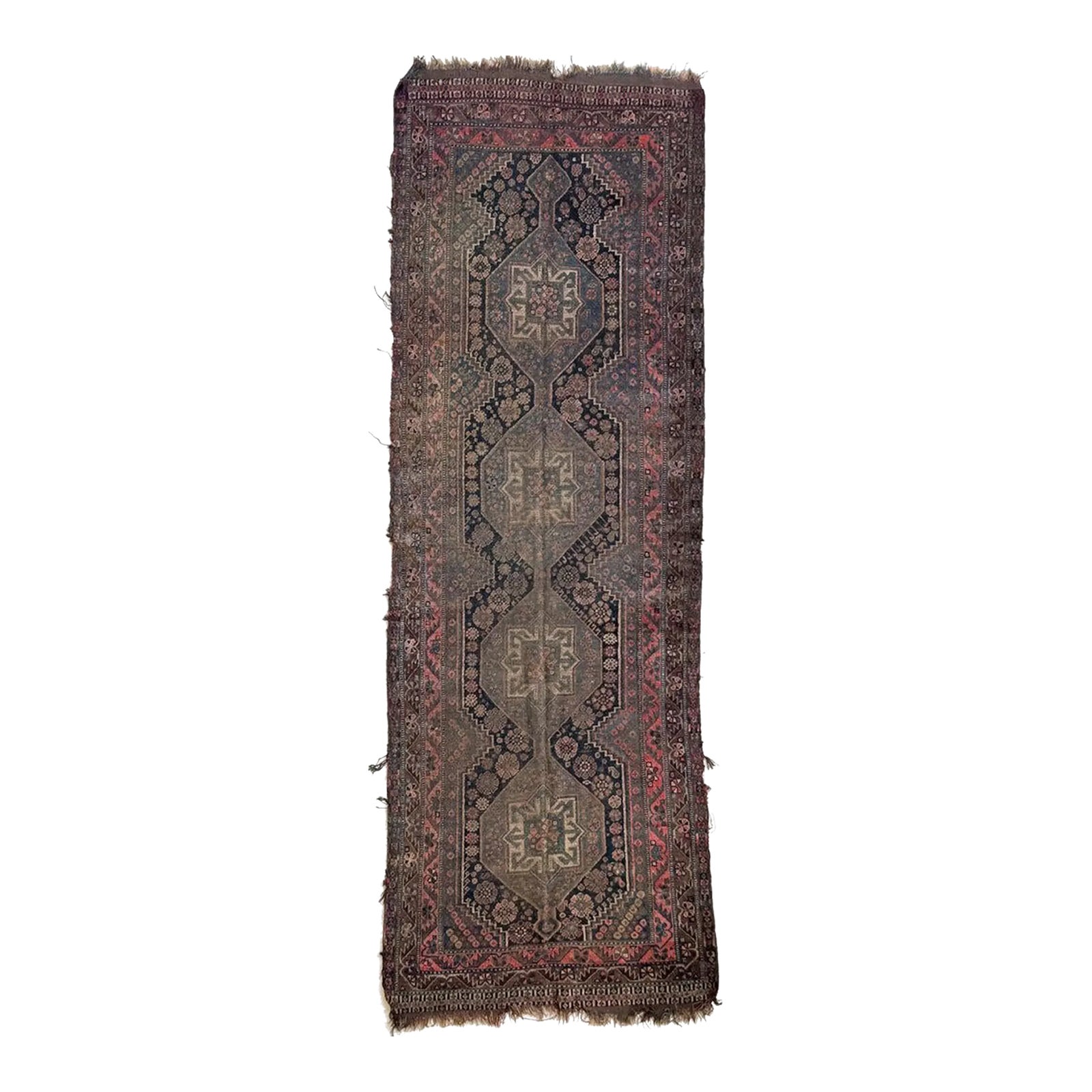 Antique Southwest Tribal Runner Deep Blackish Indigo Rug 3.4 x 9.6 ...