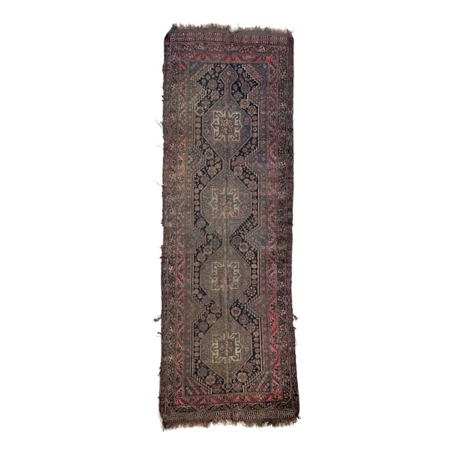 Antique Southwest Tribal Runner Deep Blackish Indigo Rug 3.4 x 9.6 For Sale