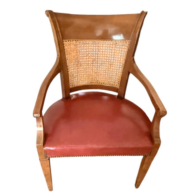Wood Cane and Leather Baker Furniture Dining Chairs - Set if 4 For Sale - Image 7 of 9