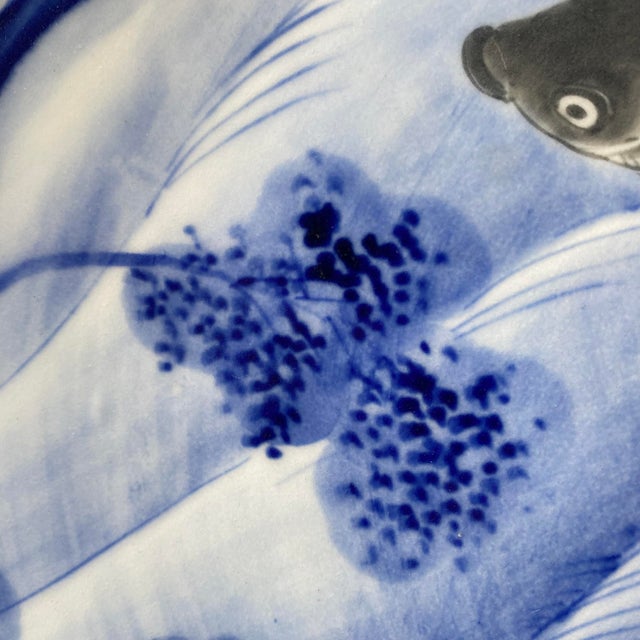 Large Blue & White Porcelain Carp Plate, Japan, 1880s For Sale - Image 10 of 15