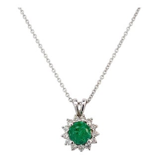Natural Emerald Diamond Pendant With Chain 17.5" 14k WG 1.35 TCW Certified For Sale