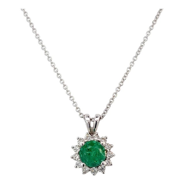 Natural Emerald Diamond Pendant With Chain 17.5" 14k WG 1.35 TCW Certified For Sale