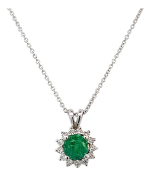 Natural Emerald Diamond Pendant With Chain 17.5" 14k WG 1.35 TCW Certified