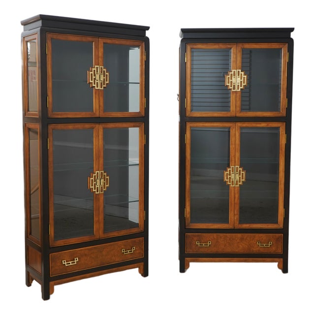 Pair of Century Asian Inspired Modern Design Curio Cabinets For Sale