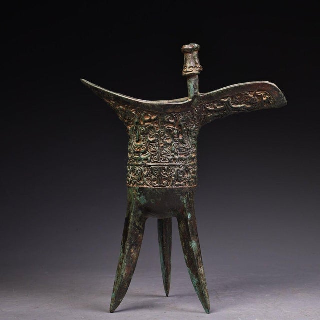 Asian Antique Late 19th Century Asian Bronze Tripod Libation Cup With Inscriptions For Sale - Image 3 of 10