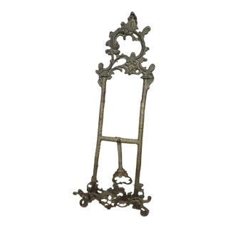 Antique Victorian-Style Brass Display Easel Featuring Ornate Filigree and Baroque Detailing. For Sale