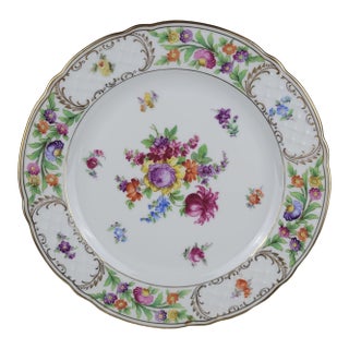 Early 20th Century Schumann Germany Empress Dresden Flowers Porcelain Dinner Plate For Sale