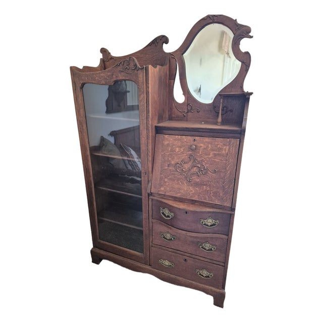Antique Oak Side-by-Side Secretary Desk and Bookcase For Sale