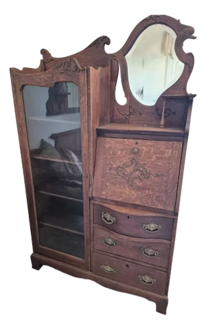 Antique Oak Side-by-Side Secretary Desk and Bookcase