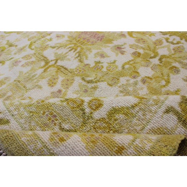 Green Spanish Rug With Floral Design in Golden-Green, Acid Green and White For Sale - Image 8 of 9