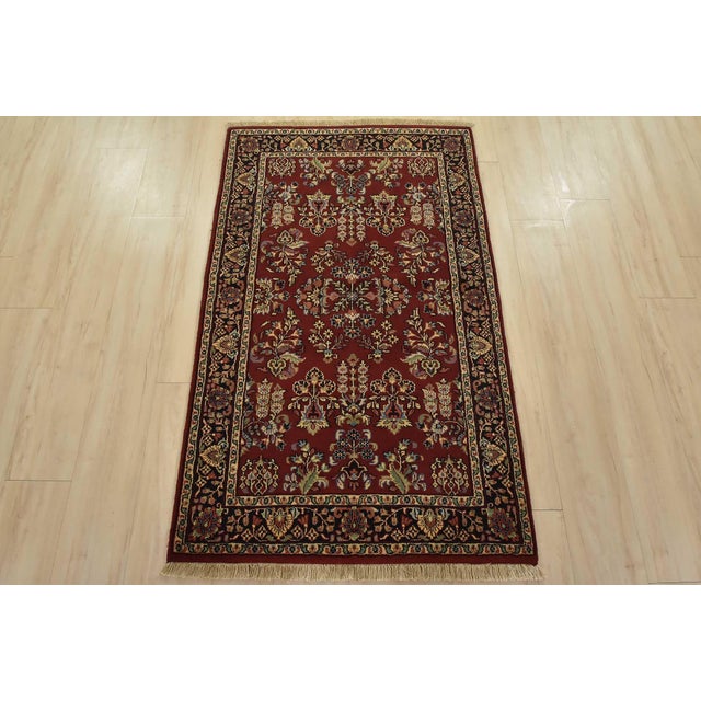 Farmhouse Fine Sarouk Rug 3′ X 5′ Red Wool Traditional Hand-Knotted Oriental Carpet For Sale - Image 3 of 12