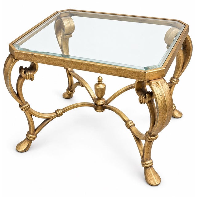 Pair of Vintage Hollywood Regency Gold Leaf Beveled Glass End Tables For Sale In Los Angeles - Image 6 of 7
