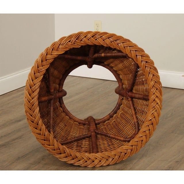 1970s Round Glass Top Wicker Side Table For Sale - Image 12 of 13