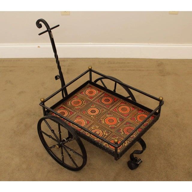 Metal Custom Forged Iron Cart with Art Tiles For Sale - Image 7 of 13