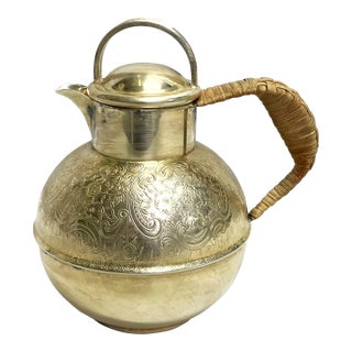 1940s Silverplate Guernsey Jug With Rattan Handle For Sale